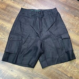 Vintage LRL Lauren Ralph Lauren 100% Linen Women's Sz 10 Black Cargo Shorts Y2K